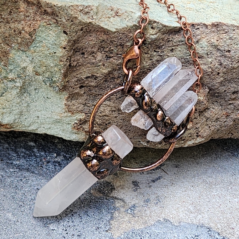 Designer Natural Himalayan Quartz Crystal Rock Rustic Stone Tribal Necklace